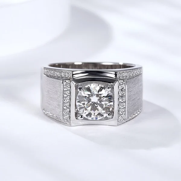 Moissanite Men's 1.0-2.0carat Brushed Round Diamond Ring