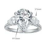 Moissanite Three-Stone 5.0carat Pear Diamond Ring