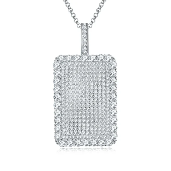 Moissanite Large Rectangular Full Diamond Necklace