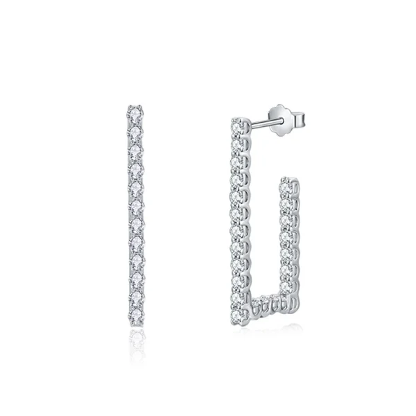 Moissanite Open Rectangular Hoop Diamond Earrings Moissanite Open Rectangular Hoop Diamond Earrings
