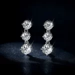 Moissanite Three Stone1.8carat Round Diamond Earrings