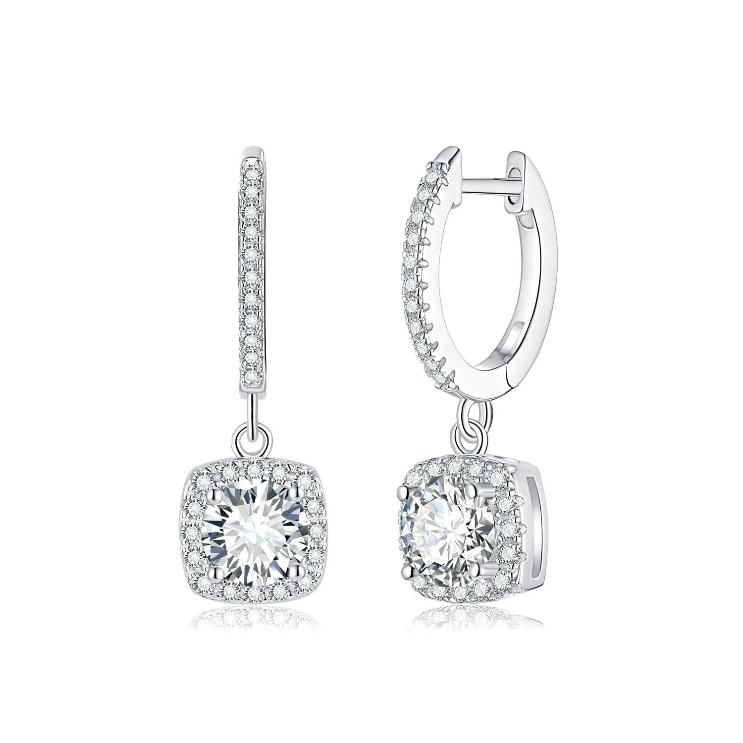 Moissanite 1.0carat Princess Hoop Diamond Earrings